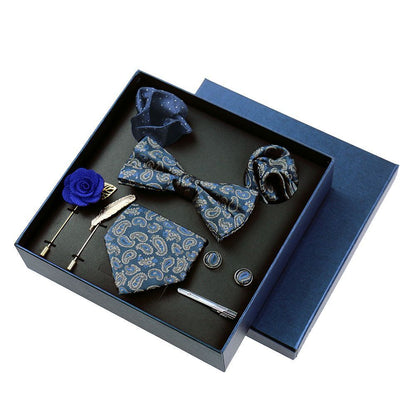 Men Ties 9Pcs Necktie Set Formal Luxury Wedding Cravat Pocket Square Silk Bowtie