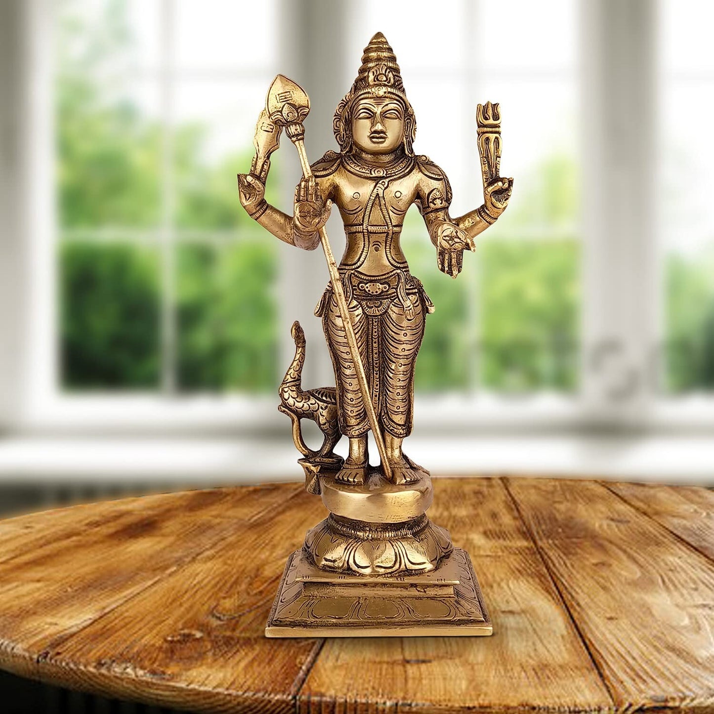 Hindu God Brass Lord Murugan Kartikeya Standing Idol with Peacock Figurine