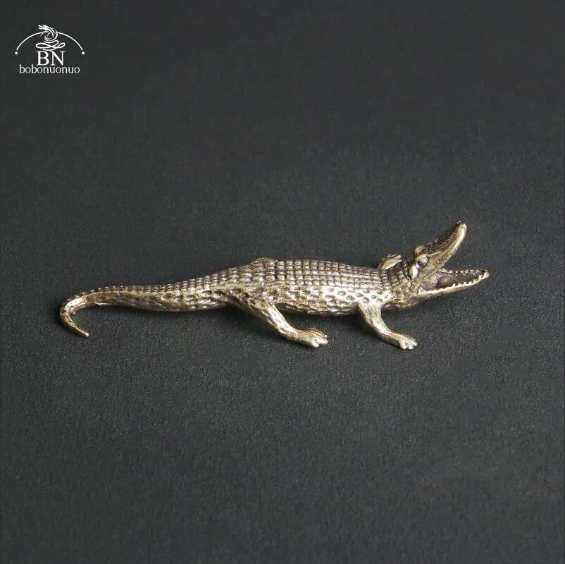 Copper Crocodile Mininature Figurines Mini Home Desk Decorations Brass Incense