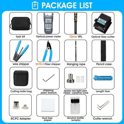 19pcs/set FTTH Fiber Tool Kit Fiber Cleaver Optic Power Meter Fiber Optic Kit