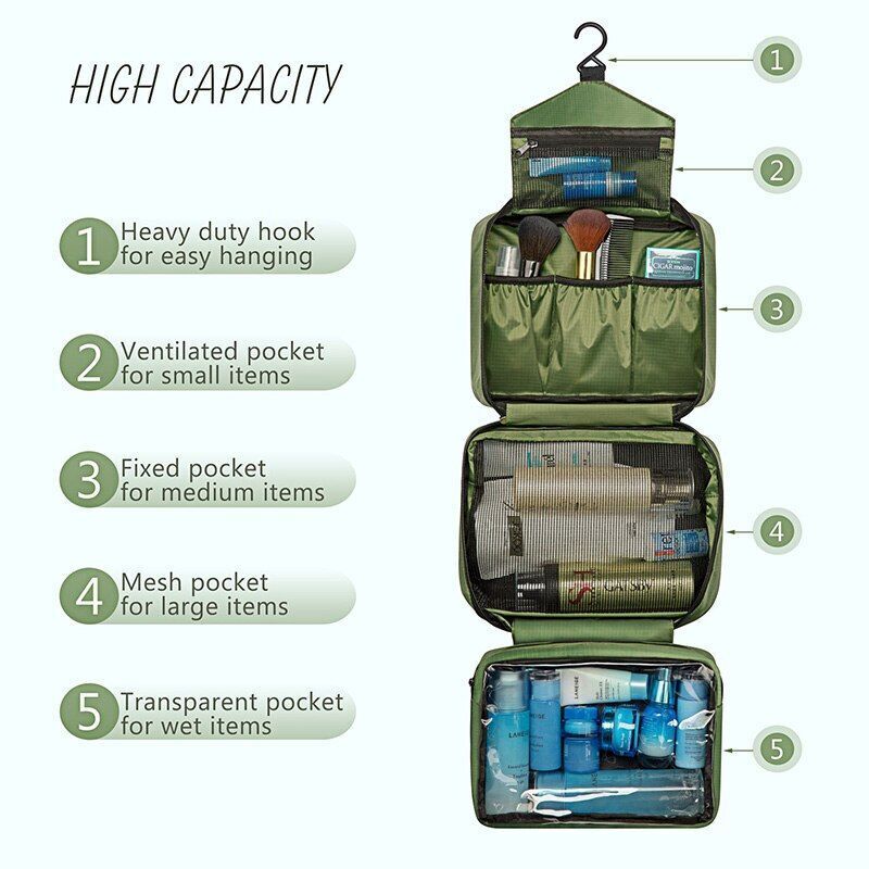 Waterproof Travel Toiletry Makeup Bag Foldable Ladies Shower Bag Hook 24*16*8 CM