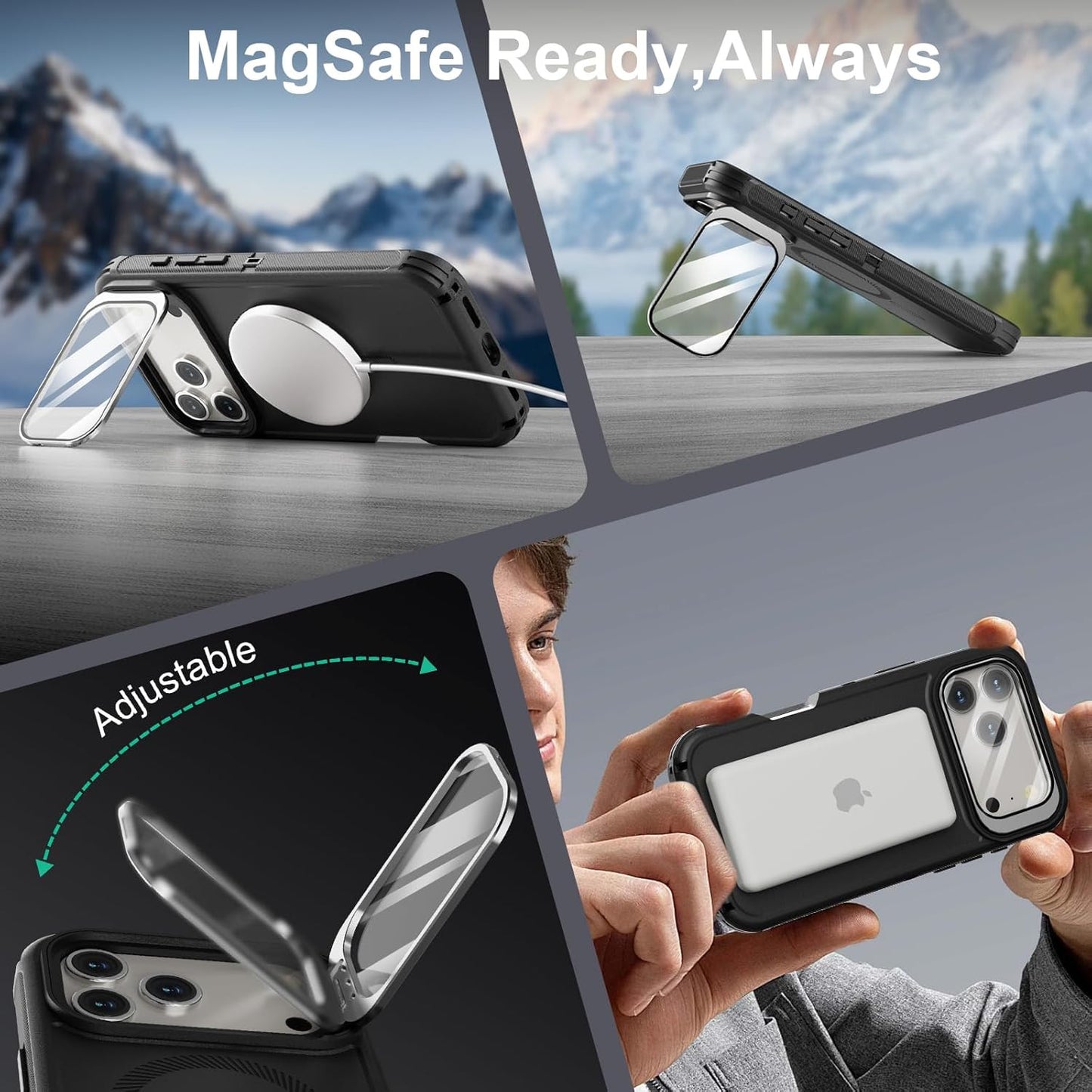 For Iphone 17 Pro Max Case with Stand & Built-In Camera Cover, Magsafe Compatibl