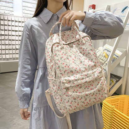 Flower Print Waterproof Nylon Backpack Buckle Travel Bags Schoolbag 28*13*40 CM