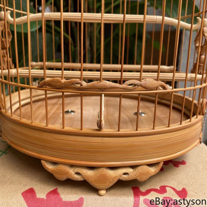 52 Branch China Oriental Round Shape Bamboo Wood Birdcage Display