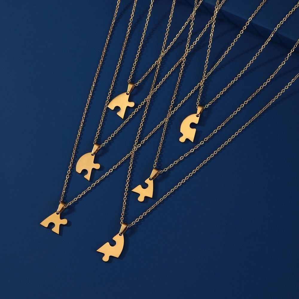 Women Necklace Stainless Steel Multiple Heart Puzzle Pendant Best Friend Jewelry