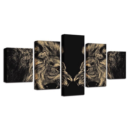 Roaring Lion Reflection 5 Panel Canvas Print Wall Art Poster Home Decoration