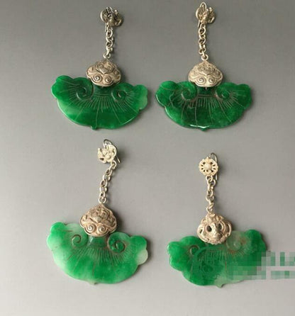 Chinese Antique Silver Inlaid Jade Earrings Chinese Jade Earrings Jewels