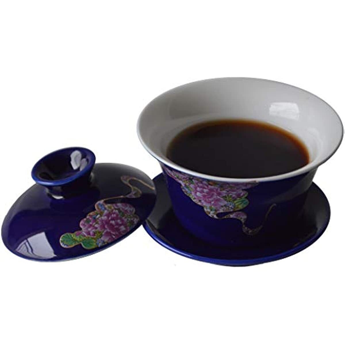 Gaiwan 5oz/150ml Blue White Porcelain Sancai Teacups Rich Peony Tureen Lid bowl