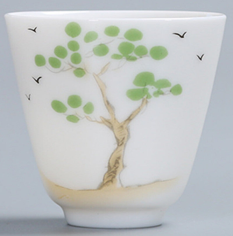 Chinese White porcelain Teacup Hand painted flowers Ceramic Tea Bowl Handmade