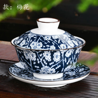 140ml Antique Blue White Porcelain Gaiwan Tureen Kung Fu Tea Cup Bowl Tea Set