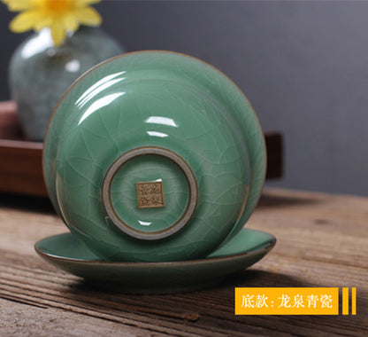 Real Longquan Celadon Gaiwan China Tea Bowl Porcelain Cup Saucer Marked Tea Bowl