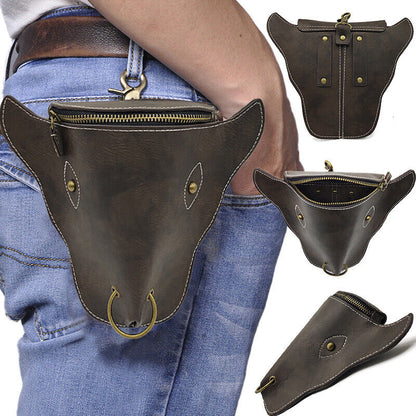 Medieval Faux Leather Cattle Ox Shape Waist Bag Vintage Belt Coin Purse Pouch