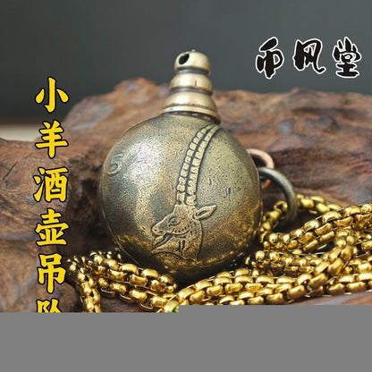 Vintage Brass Goat Flask Pendant Slovenia Coin Charm Necklace