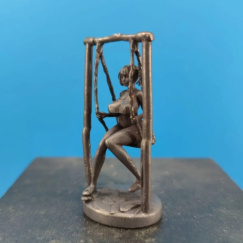 62mm Chinese Bronze Casting Mini Girl Swing Statue Figure Tea Pet Decoration