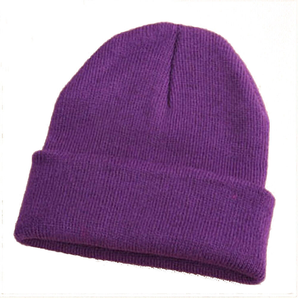 Beanie Hat Men Women Plain Knit Ski Cap Warm Elastic Skull Winter Cuff Thermal
