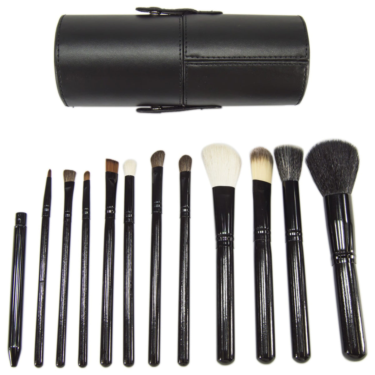 12 Piece Makeup Brush Set with Artificial Leather Cup Holder Case