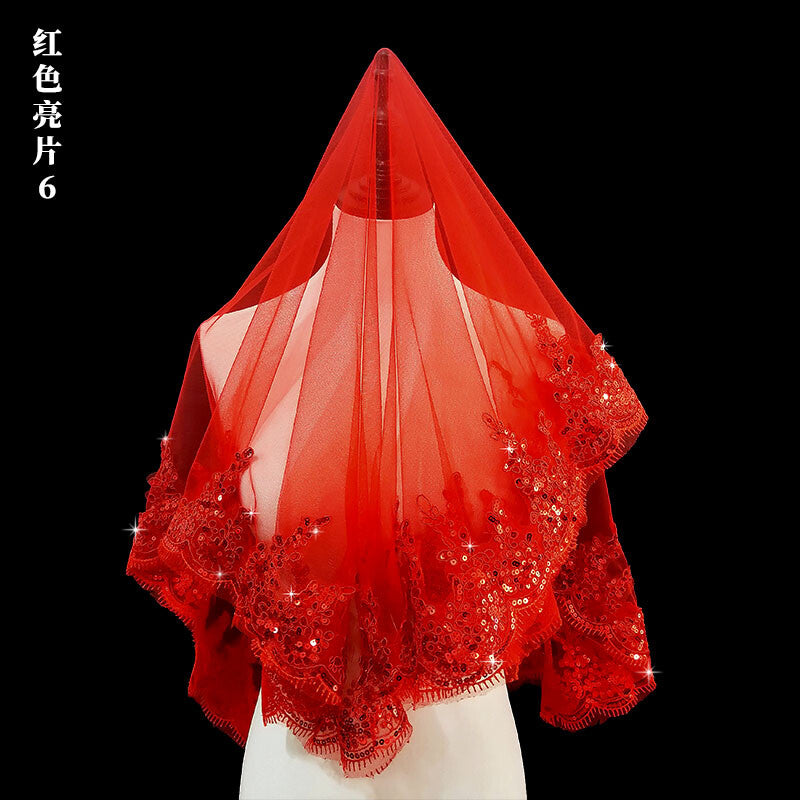 Chinese Wedding Bride Red Veil Translucent Veil Chinese Style Veil Headdress