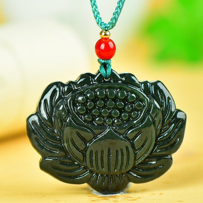 Jade Hand Carving Lucky Pretty Lotus Flower Pendant