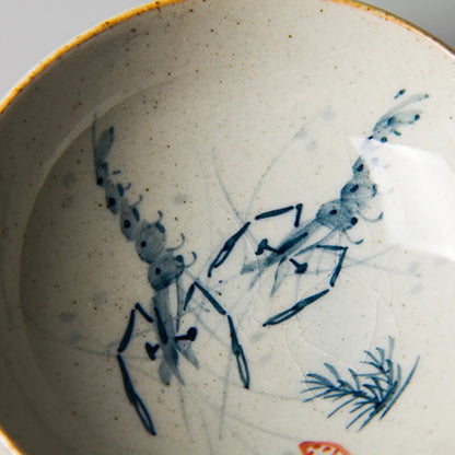 Chinese Vintage Hand Painted Shrimp Pottery Cups Tea Cup Set Teaware Goldfish