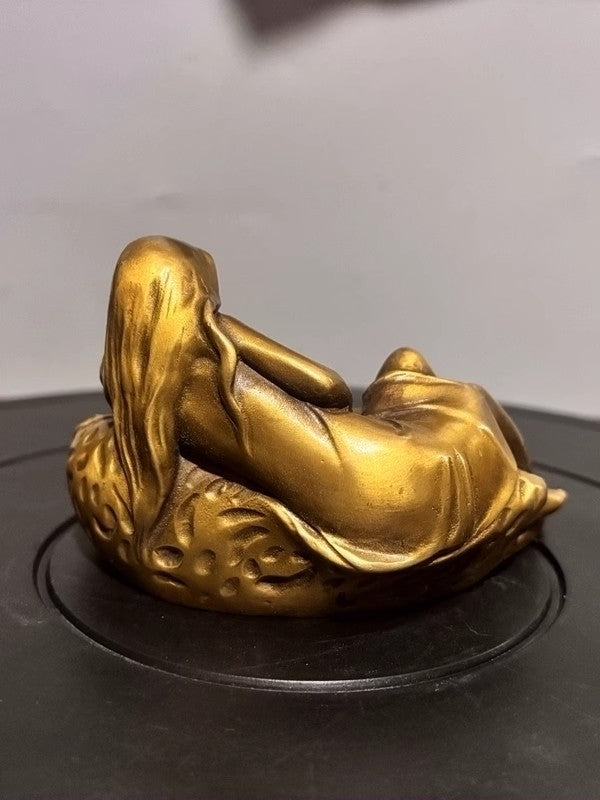 Brass Long Skirt Lady Statue Beauty Girl Ashtray Artwork Sculpture Home Decor