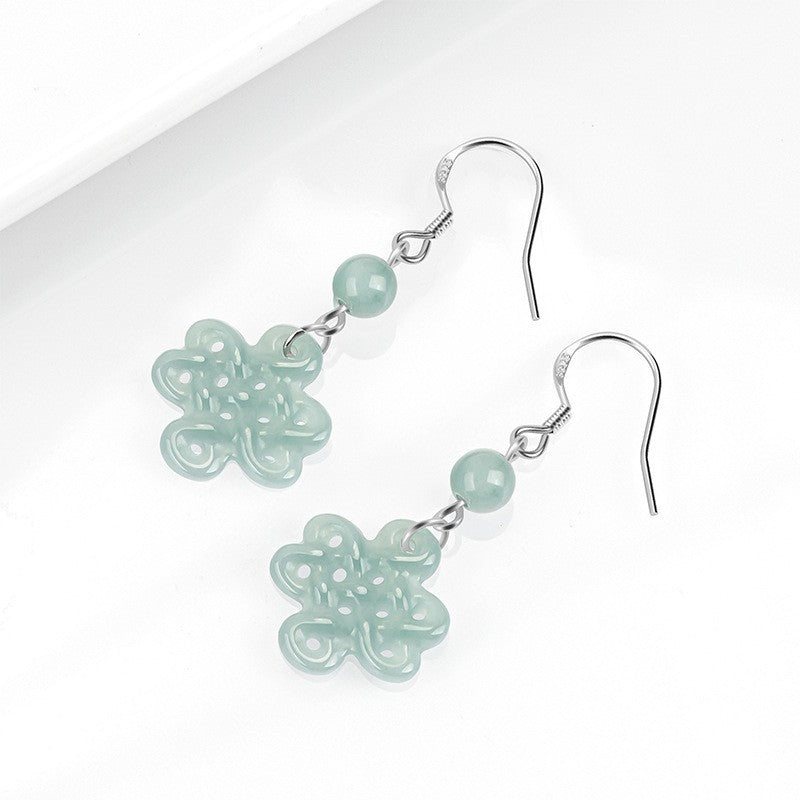 Natural Grade A Jade Jadeite Chinese Style Classical Knot Earrings Fashion Gift