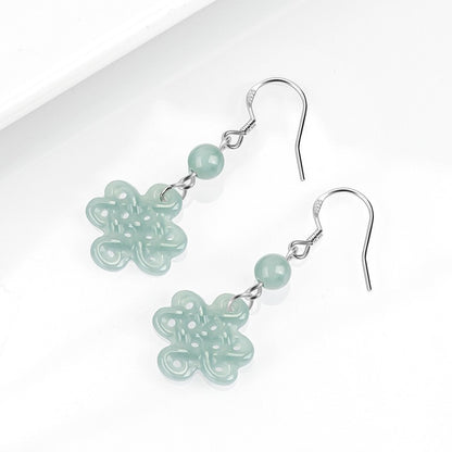 Natural Grade A Jade Jadeite Chinese Style Classical Knot Earrings Fashion Gift