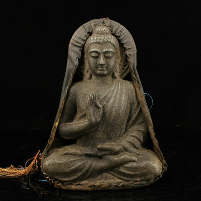 8" Chinese Old Antique Tibet Handmade Meteorite Iron Sakyamuni Buddha Statue