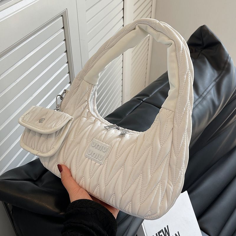 Pleated Shoulder Armpit Purses Hand Bags Branded Embroidery Purses Handbag 1 PC