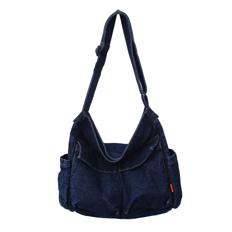 Large Capacity Canvas Shoulder Bags Solid Soft Denim Leisure Travel Bag Casual