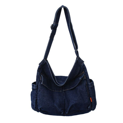 Large Capacity Canvas Shoulder Bags Solid Soft Denim Leisure Travel Bag Casual