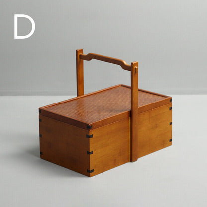 Portable Teacup Teapot Fruit Food Bamboo Storage Box Retro Basket Picnic Box