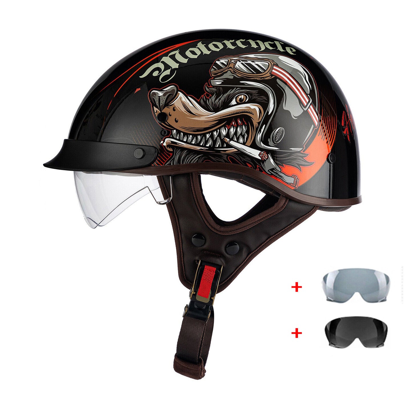 Retro Lightweight Open Face Motorcycle Helmet with Internal Visor For Men Women