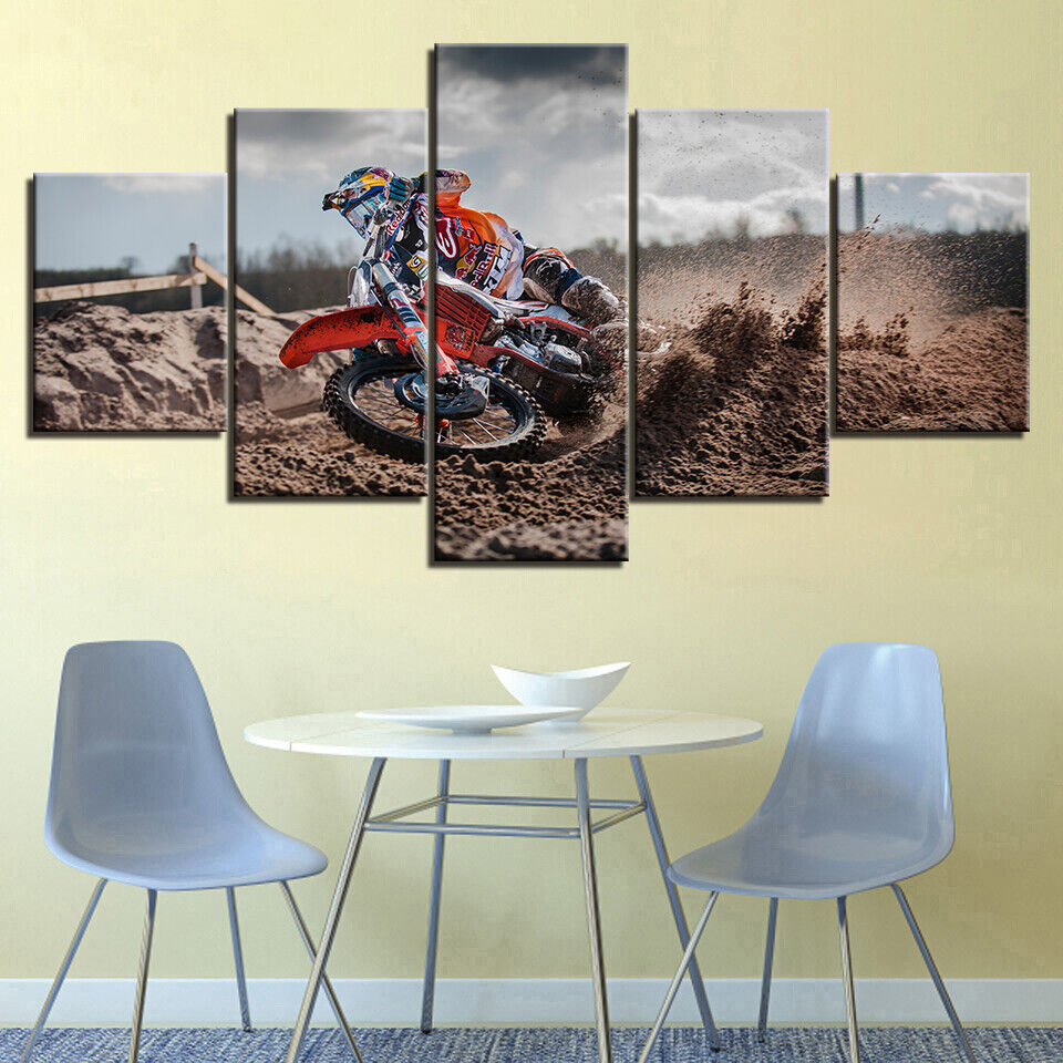 Motocross Dirt Motorbike Racing Canvas Prints Painting Wall Art Home Decor 5PCS