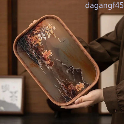 Chinese Glass Bamboo Tea Tray Teapot Teacup Mat Storage Tray Pot Bearing Teaware