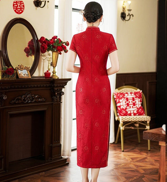Women Summer Qipao Dress Chinese Traditional Lace Cheongsam Wedding Party Gowns