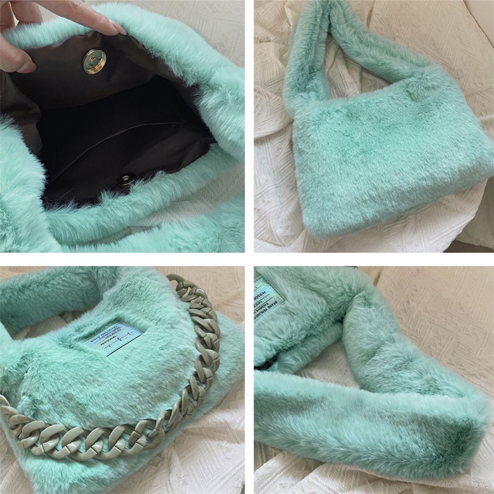 Faux Fur Plush Shoulder Bags Winter Furry Soft Tote Handbags Pink Purple Purse