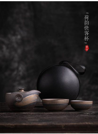 Ceramic Teapot & Two Tea Cup Set Travel Portable Kung Fu Tea Set Tea Ceremony