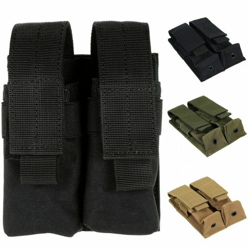 9mm Tactical Double Magazine Pouch Flashlight Holder Hunting Waist Belt Mag Bag
