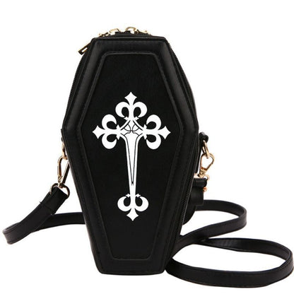 Retro Gothic Shoulder Bag Halloween Handbag Crossbody Bag Coffin Shape Purse 1PC