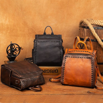 Vintage Genuine Leather Backpack Rubbing Double Shoulder School Bags Teenage 1PC