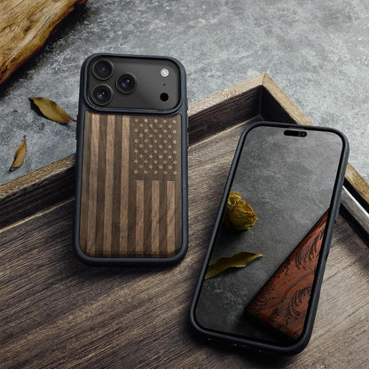Magnetic Wooden Case for Iphone 17 Pro Max Case, Wood Artisan Engraved & Black S