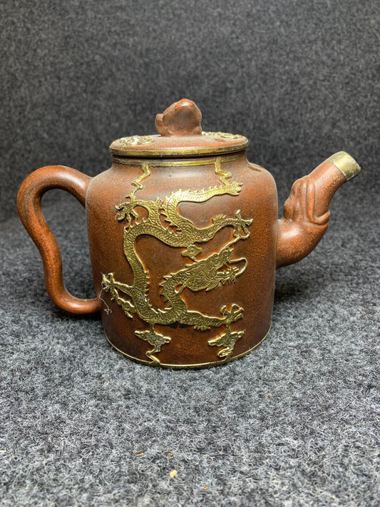 Chinese Yixing Zisha Clay Handmade inlay silver dragon Kung Fu Tea Set Teapot