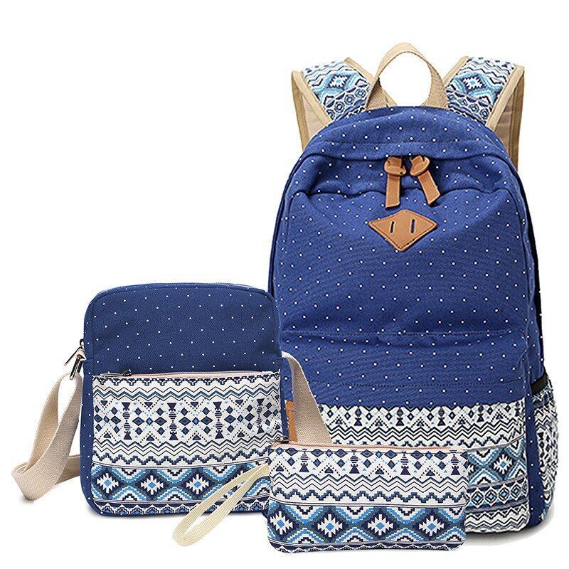 Canvas Printing Backpack School Bag Cute Black Polyester Purse Gray/Black/Purple