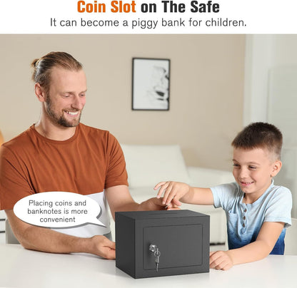 Small Safe Box with Key Lock,Mini Safe for Money with Coin Slot，Steel Security D