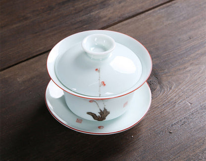175ml Handpainted Ceramic Gaiwan Bowl Tureen Thin Glaze Cup Kung Fu Tea Set
