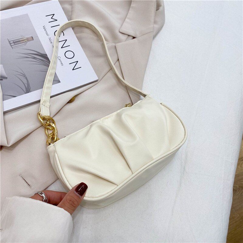 Fashion Handbag Retro Solid Color Leather Shoulder Underarm Bag Casual Handbags