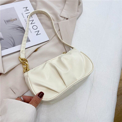 Fashion Handbag Retro Solid Color Leather Shoulder Underarm Bag Casual Handbags