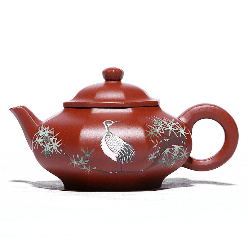 5.5" Chinese Yixing Zisha Pottery Clovershrub Clay 200ML Pine Tree Crane Teapot