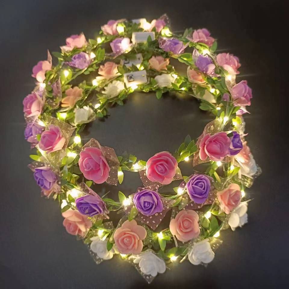 Flower Headband Glowing Garland Wedding Party Crown LED Lights Luminous Headwear