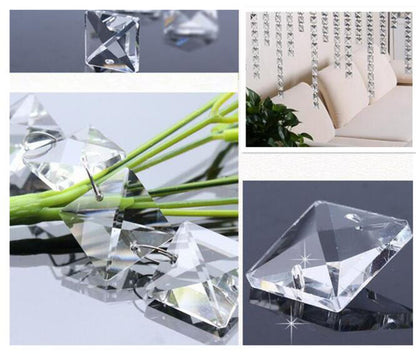 150pcs 14mm Clear Glass Square Crystal Beads Prisms Chandelier Lamp Chain Parts